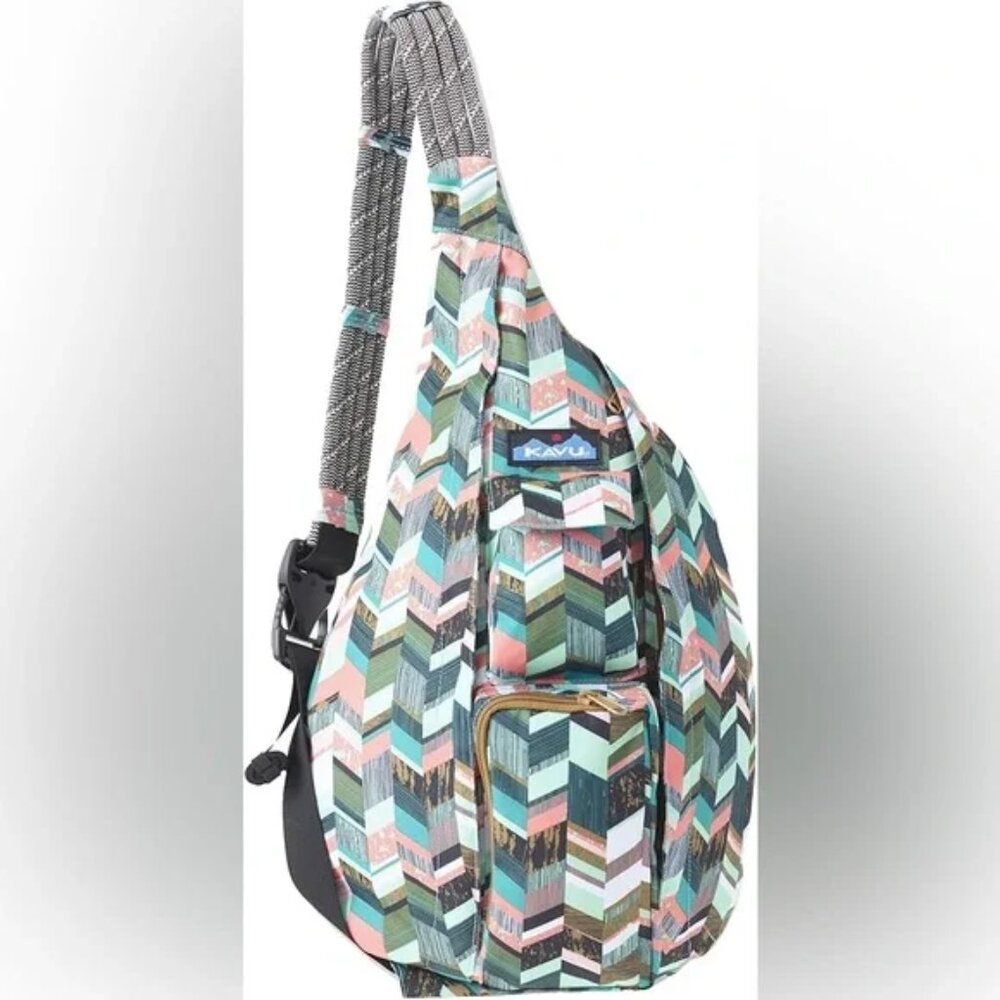 Kavu Multicolor Rope Sling Crossbody Backpack Bag Geometrical / Coastal Block Pa